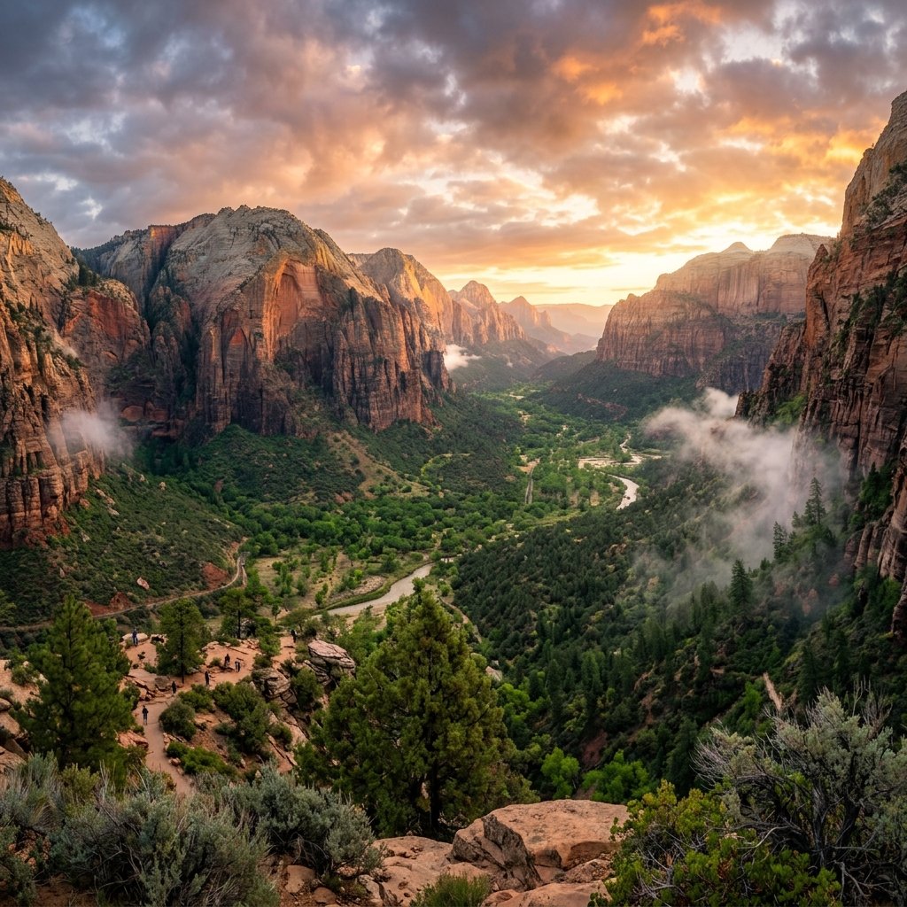 Zion Canyon sunrise panoramic vista