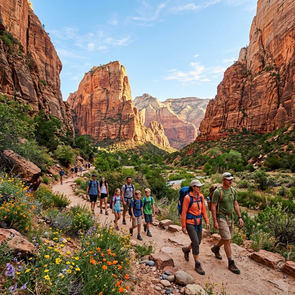 Hikers in Zion canyon