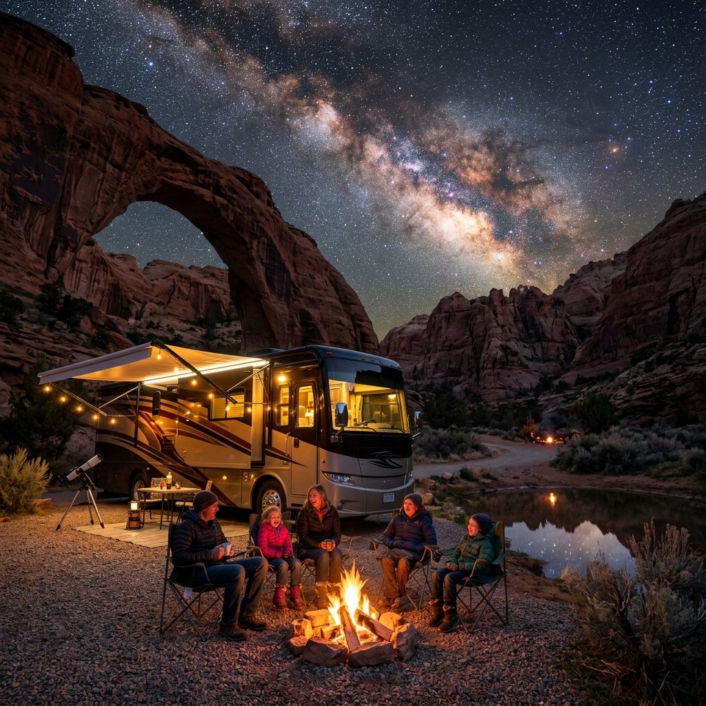 RV parked near sandstone cliffs in Zion