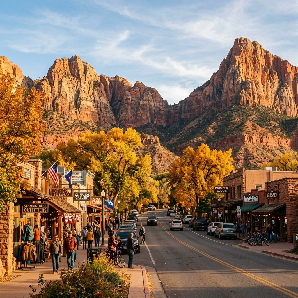 Springdale Utah with red canyon backdrop